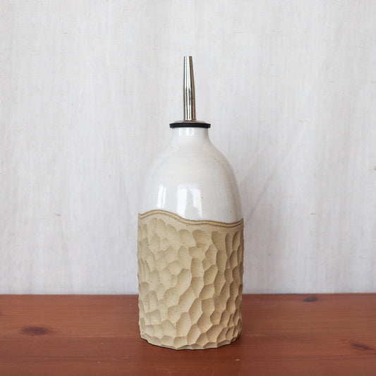 Carved White and Tan Oil Bottle