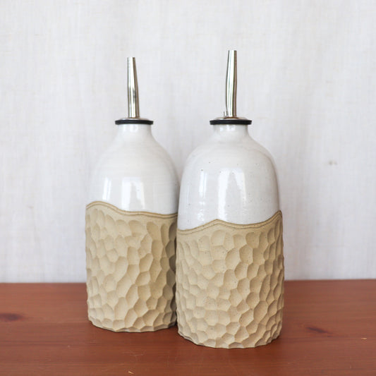 Carved White and Tan Oil Bottle